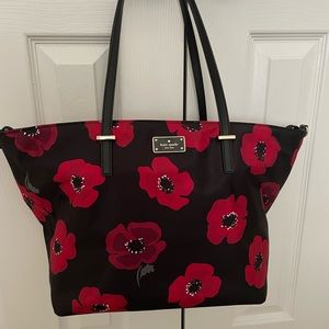 Beautiful Kate Spade black and red flower diaper bag or large purse. Never used!
